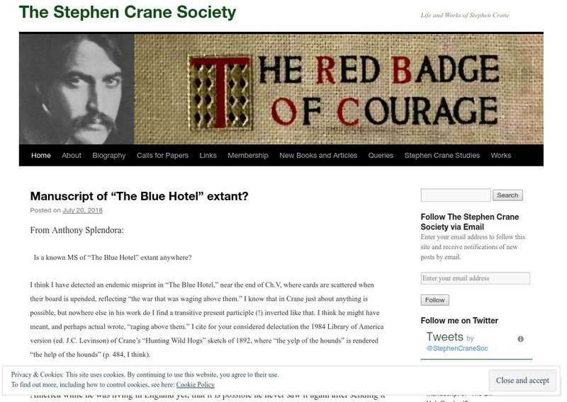 Washington State University: The Stephen Crane Society Activity Washington State University: The Stephen Crane Society Activity
