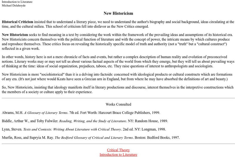 Washington State University: New Historicism Handout Washington State University: New Historicism Handout