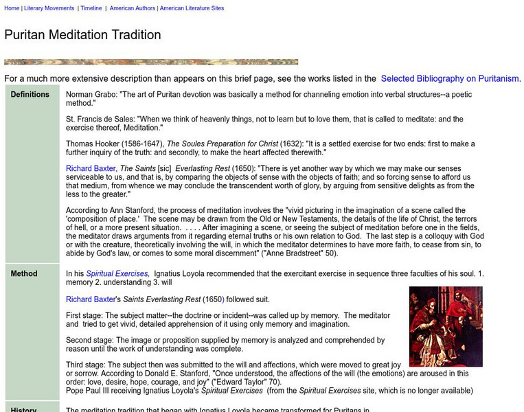 Washington State University: Literary Movements: Puritan Meditation Tradition Activity Washington State University: Literary Movements: Puritan Meditation Tradition Activity