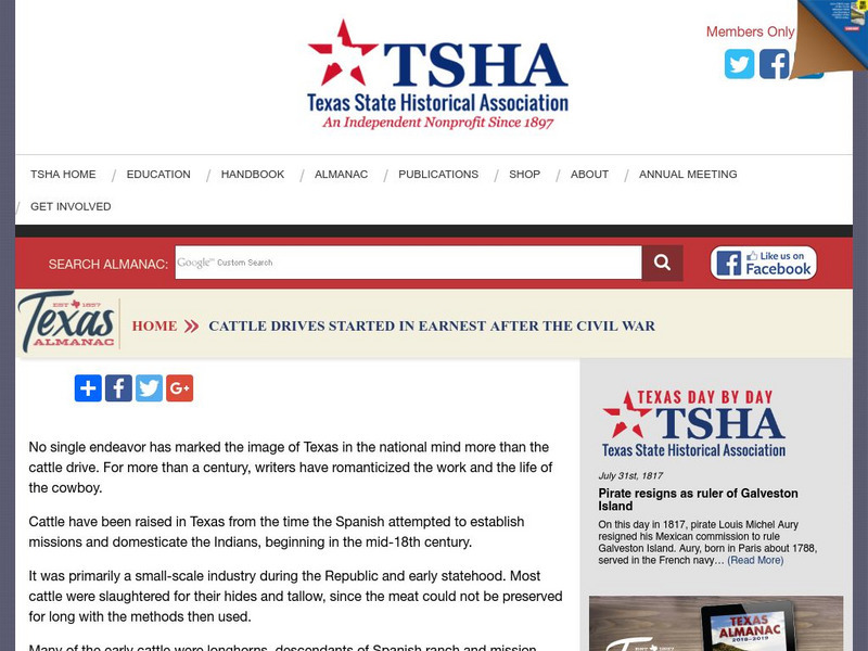 Texas State Historical Association: Texas Almanac: Cattle Drives After Civil War Handout Texas State Historical Association: Texas Almanac: Cattle Drives After Civil War Handout