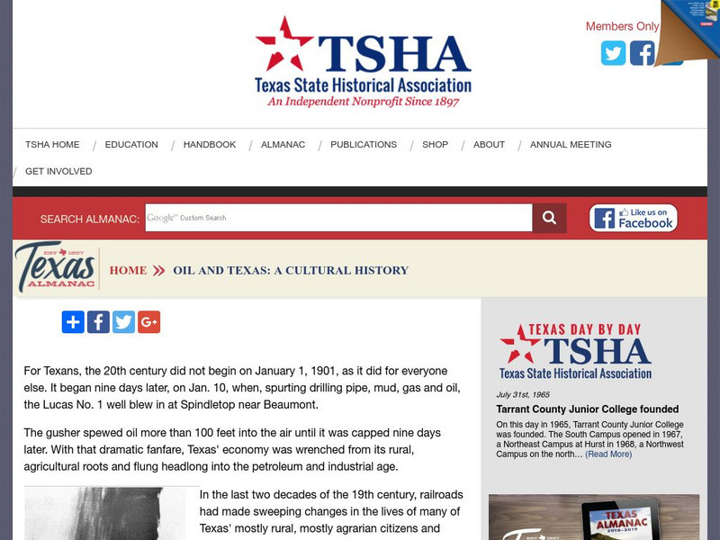 Texas State Historical Association: Texas Almanac: Oil/texas: A Cultural History Handout Texas State Historical Association: Texas Almanac: Oil/texas: A Cultural History Handout