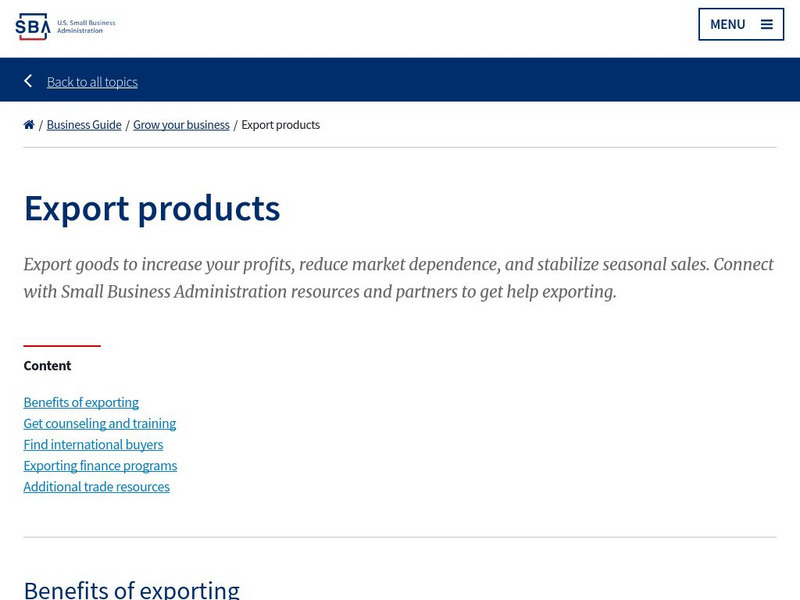 Sba: Guide to Exporting Article Sba: Guide to Exporting Article