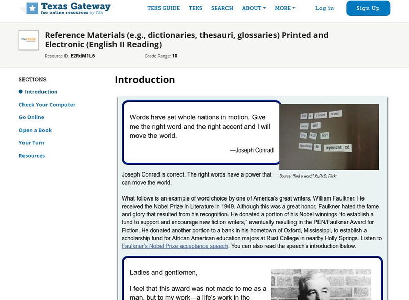 Texas Gateway: Reference Materials Printed and Electronic Unit Plan Texas Gateway: Reference Materials Printed and Electronic Unit Plan