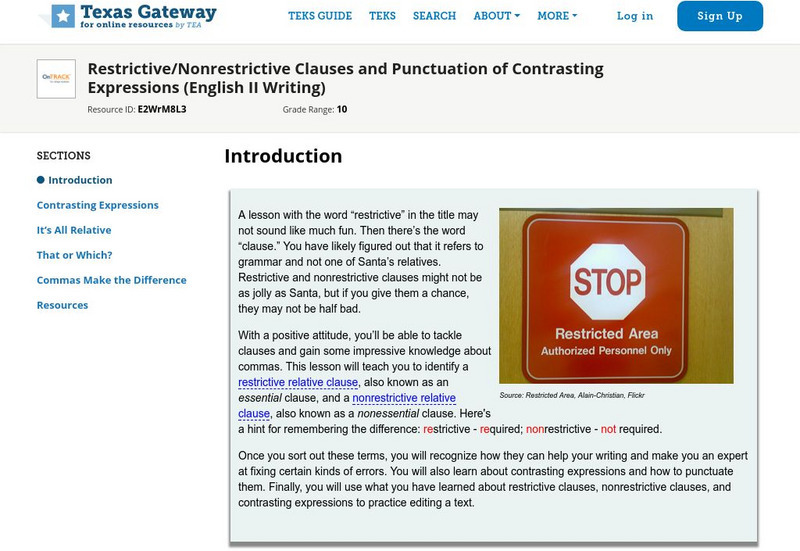 Texas Gateway: Restrictive/nonrestrictive Clauses and Punctuation Unit Plan