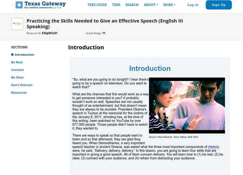 Texas Gateway: Practicing the Skills Needed to Give an Effective Speech Unit Plan