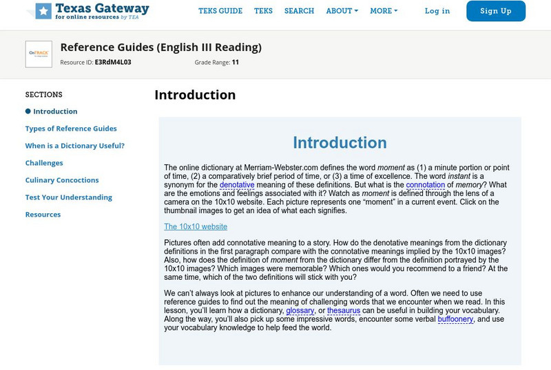 Texas Gateway: Reference Guides (English Iii Reading) Unit Plan