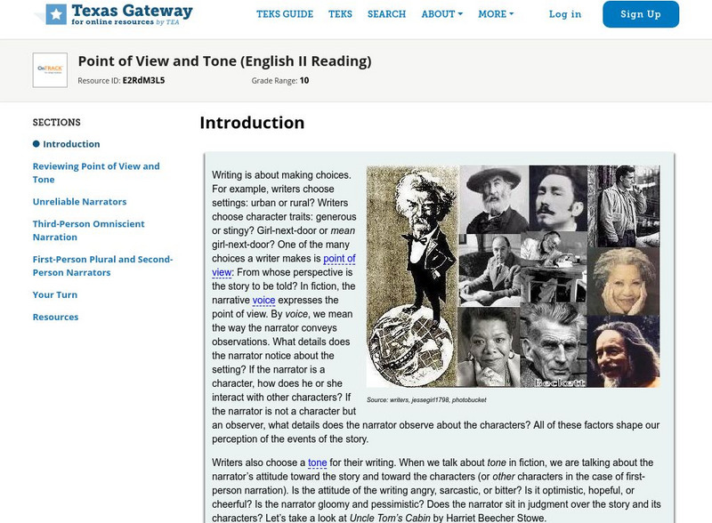 Texas Gateway: Point of View and Tone (English Ii Reading) Unit Plan Texas Gateway: Point of View and Tone (English Ii Reading) Unit Plan