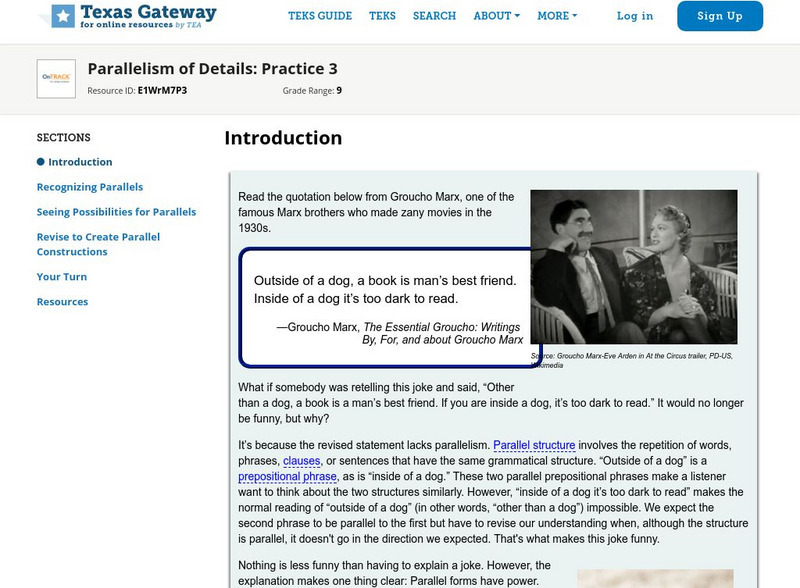 Texas Gateway: Parallelism of Details: Practice 3 Unit Plan Texas Gateway: Parallelism of Details: Practice 3 Unit Plan
