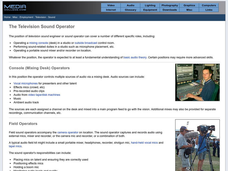 Media College: The Television Sound Operator Handout