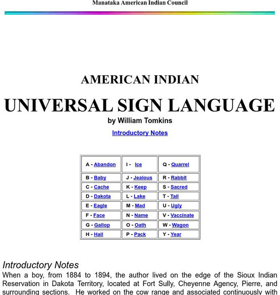 Manataka American Indian Council: American Indian Universal Sign Language Activity