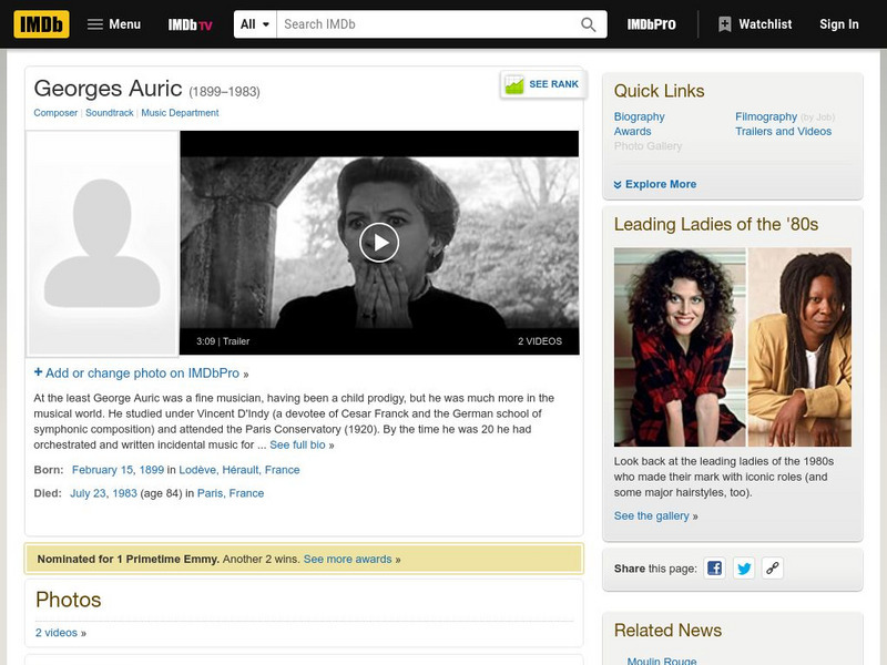 Internet Movie Database: George Auric Handout