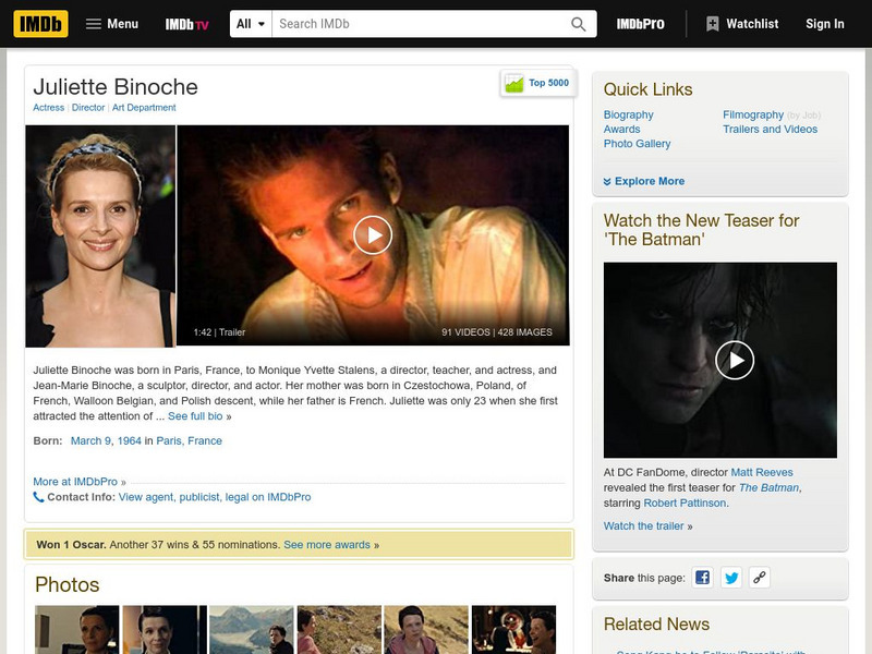 Internet Movie Database: Juliette Binoche Handout