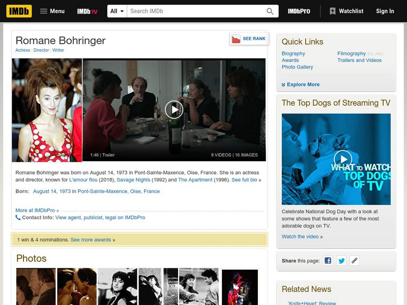 Internet Movie Database: Romane Bohringer Handout