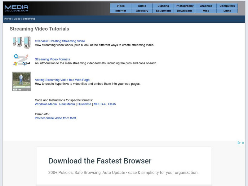 Media College: Streaming Video Tutorials Handout Media College: Streaming Video Tutorials Handout