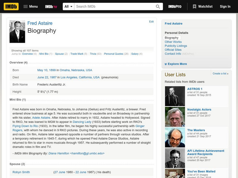 Internet Movie Database: Fred Astaire Handout Internet Movie Database: Fred Astaire Handout