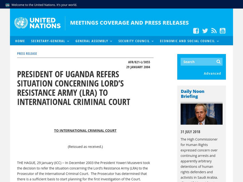 Referral of Lra to the International Criminal Court Primary Referral of Lra to the International Criminal Court Primary