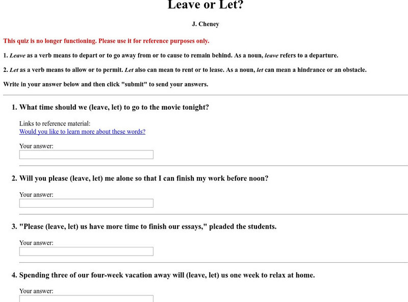 Santa Monica College: J. Cheney: Leave or Let? Unit Plan