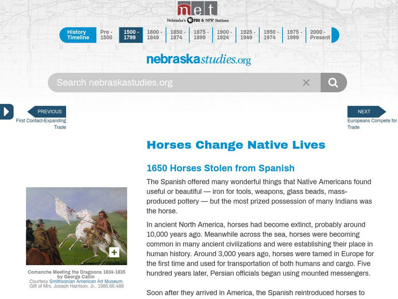 Nebraska Studies: Horses Change Native Lives Handout Nebraska Studies: Horses Change Native Lives Handout