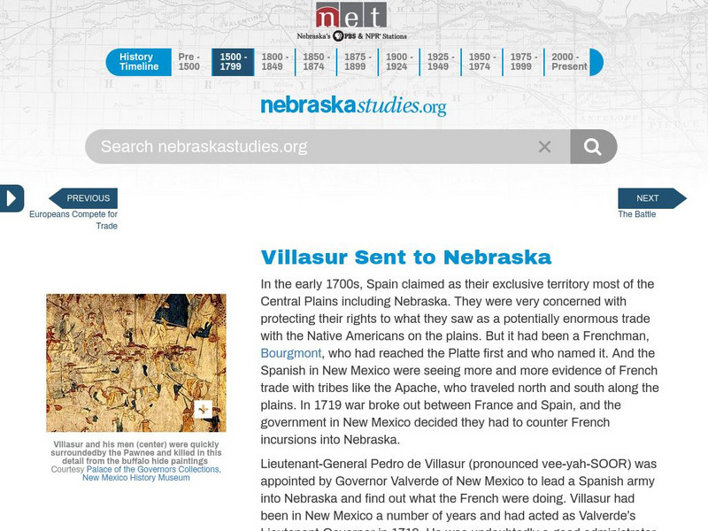 Nebraska Studies: Pedro De Villasur Sent to Nebraska Handout Nebraska Studies: Pedro De Villasur Sent to Nebraska Handout