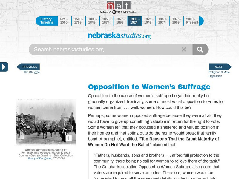 Nebraska Studies: Opposition to Women's Suffrage Website Nebraska Studies: Opposition to Women's Suffrage Website