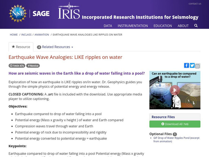 Iris: Earthquake Wave Analogies: Like Ripples on Water Instructional Video Iris: Earthquake Wave Analogies: Like Ripples on Water Instructional Video