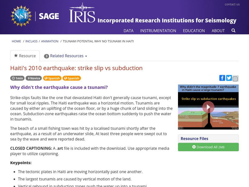 Iris: Haiti's 2010 Earthquake: Strike Slip vs Subduction Instructional Video