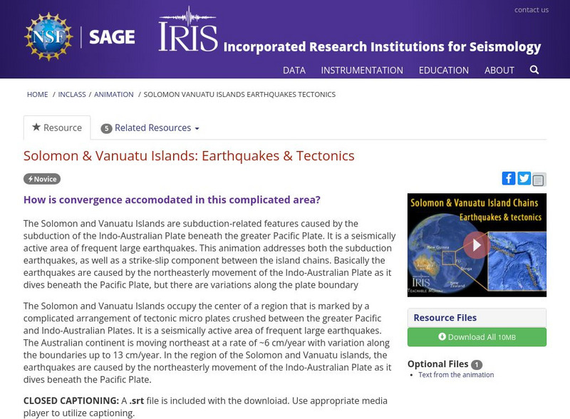 Iris: Solomon & Vanuatu Islands: Earthquakes & Tectonics Instructional Video