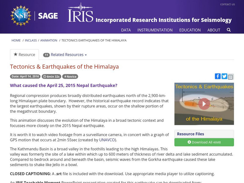 Iris: Tectonics & Earthquakes of the Himalaya Instructional Video