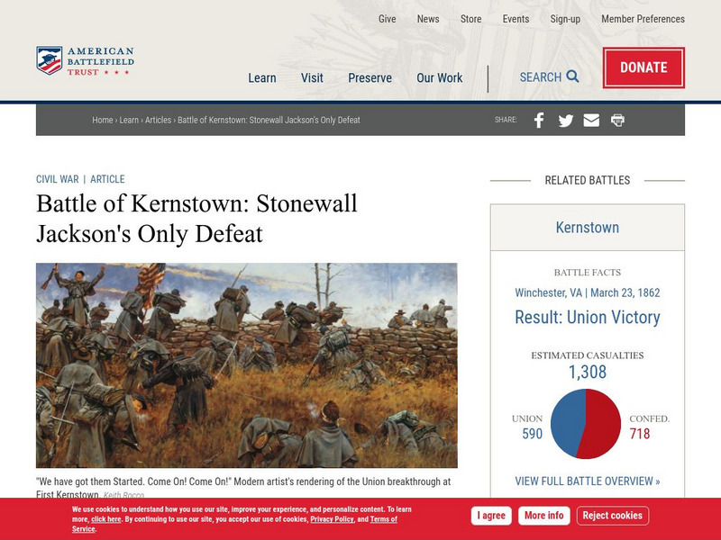 American Battlefield Trust: Civil War: Battle of Kernstown: Stonewall Jackson's Only Defeat Handout American Battlefield Trust: Civil War: Battle of Kernstown: Stonewall Jackson's Only Defeat Handout