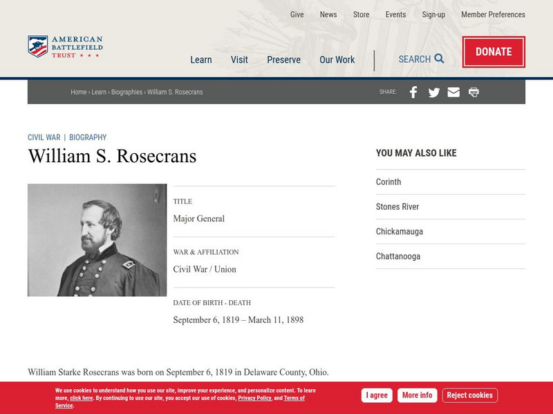 American Battlefield Trust: Civil War Biography: William S. Rosecrans Handout