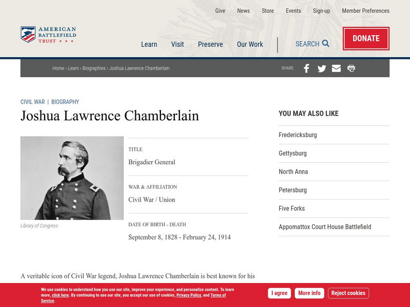American Battlefield Trust: Civil War Biography: Joshua Lawrence Chamberlain Handout
