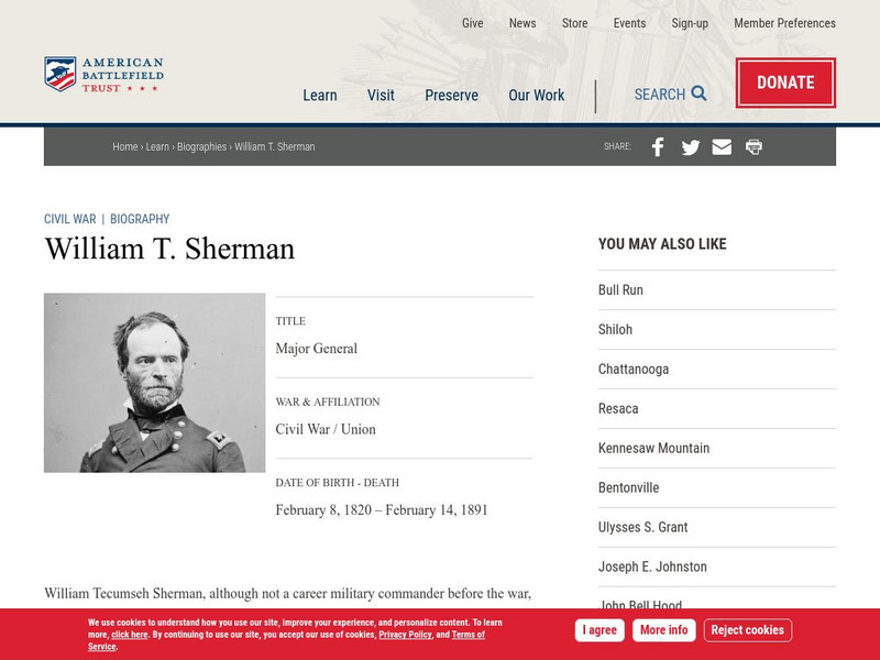 American Battlefield Trust: Civil War Biography: William T. Sherman Handout