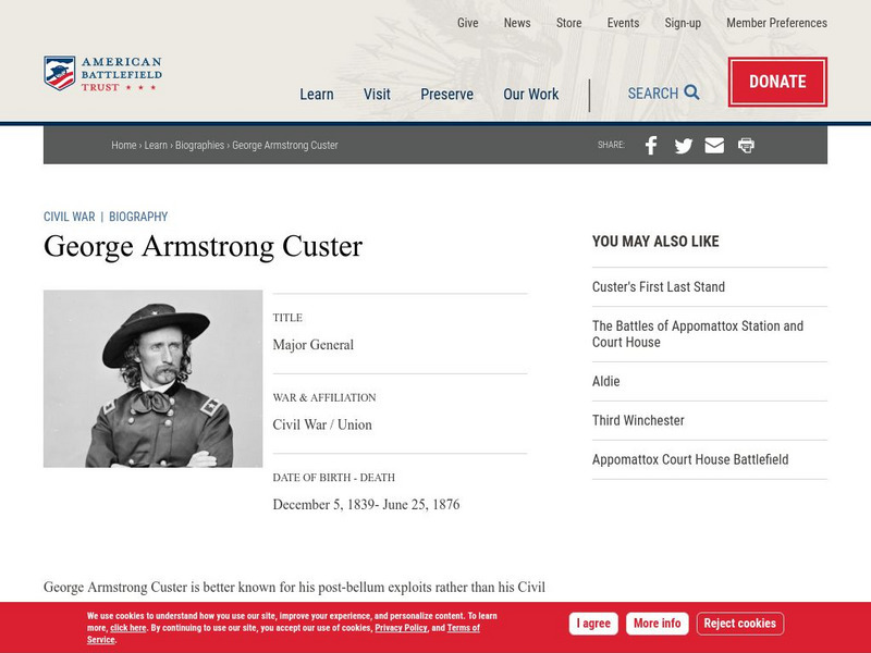 American Battlefield Trust: Civil War Biography: George Armstrong Custer Handout