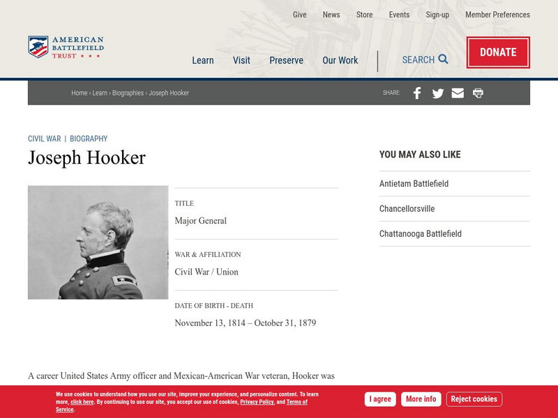 American Battlefield Trust: Civil War Biography: Joseph Hooker Handout