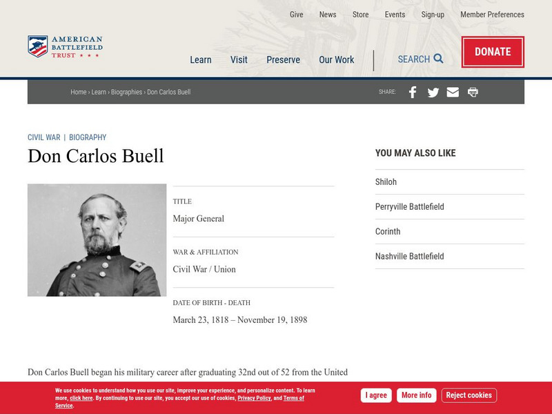 American Battlefield Trust: Civil War Biography: Don Carlos Buell Handout