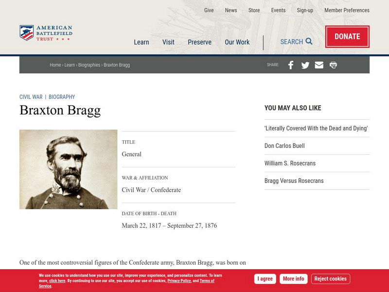 American Battlefield Trust: Civil War Biography: Braxton Bragg Handout