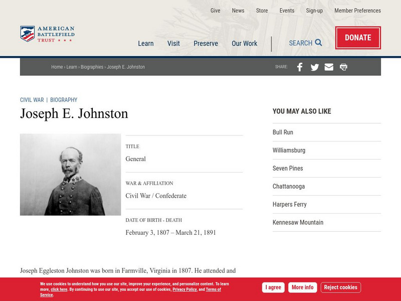 American Battlefield Trust: Civil War Biography: Joseph E. Johnston Handout