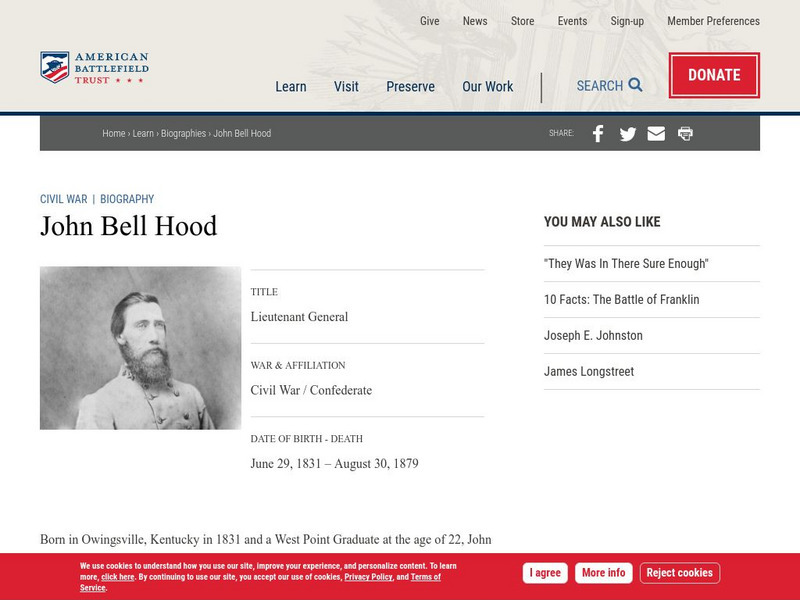 American Battlefield Trust: Civil War Biography: John Bell Hood Handout American Battlefield Trust: Civil War Biography: John Bell Hood Handout
