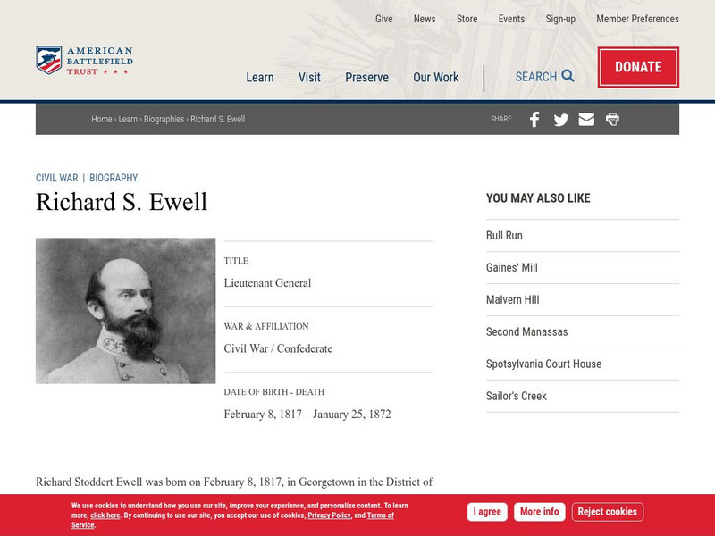 American Battlefield Trust: Civil War Biography: Richard S. Ewell Handout