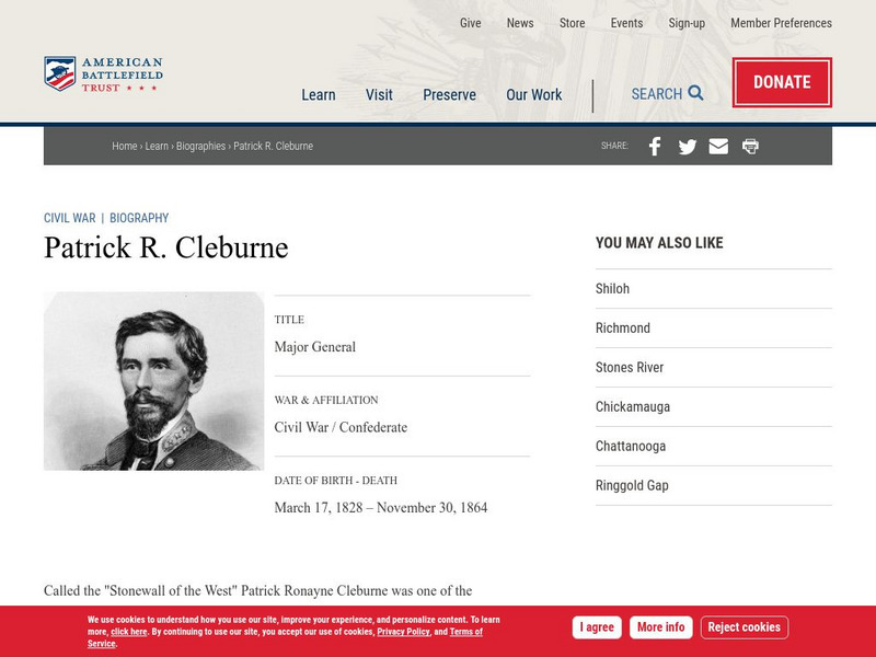 American Battlefield Trust: Civil War Biography: Patrick R. Cleburne Handout American Battlefield Trust: Civil War Biography: Patrick R. Cleburne Handout
