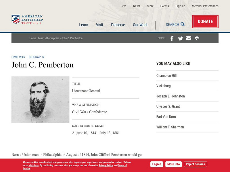 American Battlefield Trust: Civil War Biography: John C. Pemberton Handout