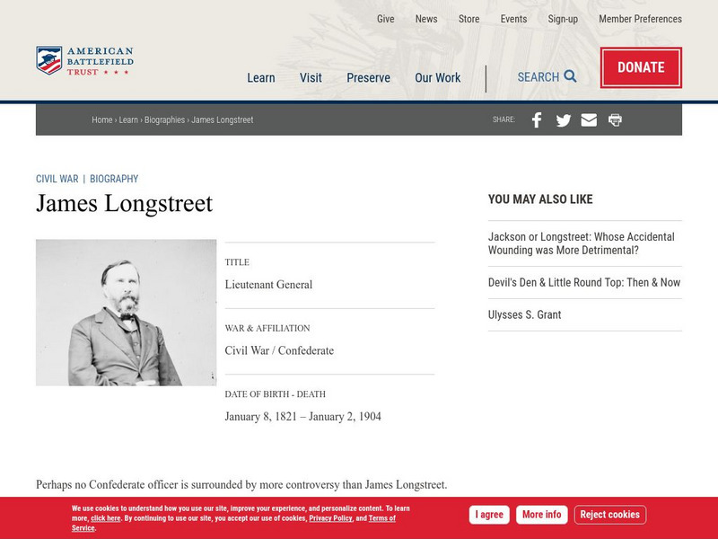 American Battlefield Trust: Civil War Biography: James Longstreet Handout