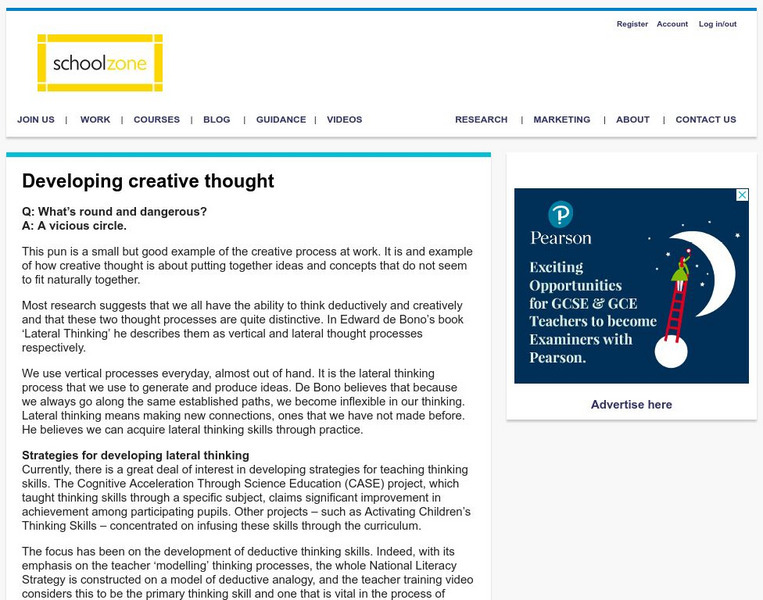 Schoolzone: Developing Creative Thought Article Schoolzone: Developing Creative Thought Article