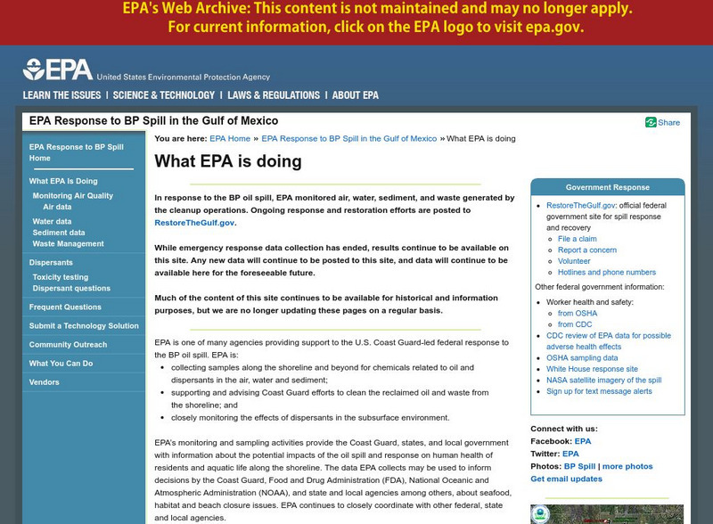 Epa: Epa Response to Bp Spill in the Gulf of Mexico Website Epa: Epa Response to Bp Spill in the Gulf of Mexico Website