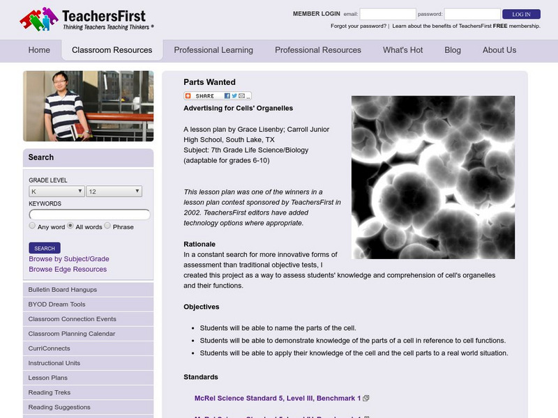 Teachers First: Cell Parts Activity Lesson Plan Teachers First: Cell Parts Activity Lesson Plan