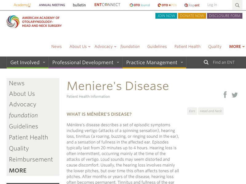 Entnet.org:meniere's Disease Handout
