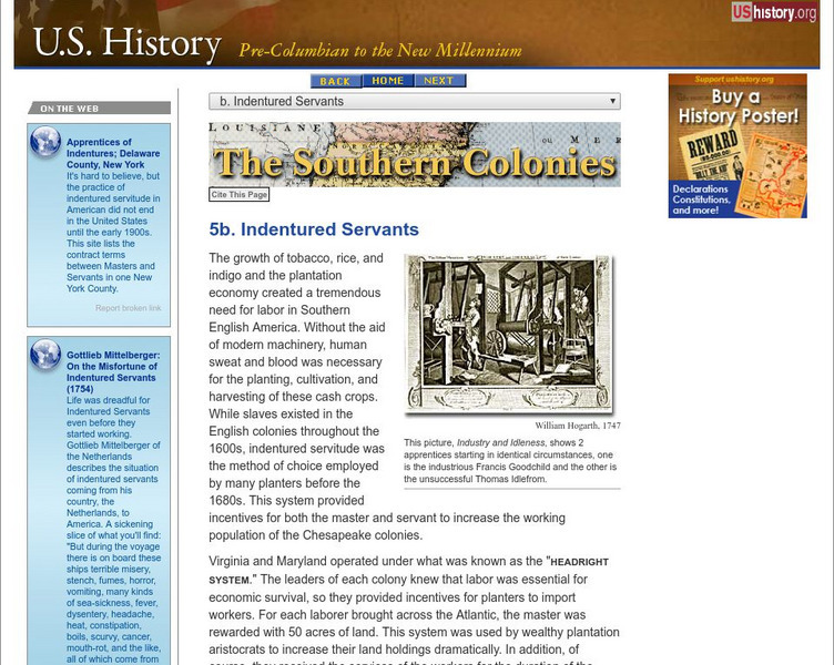 U.s. History: Southern Colonies: Indentured Servants Website