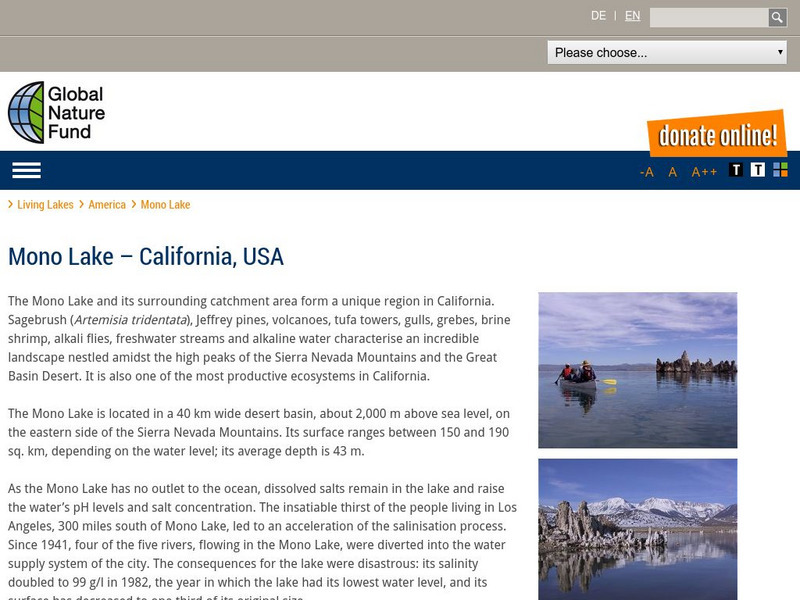 Living Lakes: Mono Lake Handout Living Lakes: Mono Lake Handout