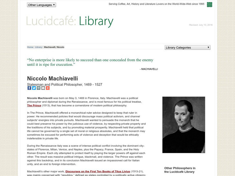 Lucidcafe: Niccolo Machiavelli Handout Lucidcafe: Niccolo Machiavelli Handout