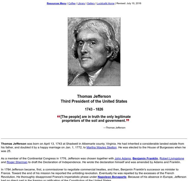 Lucid Cafe: Thomas Jefferson Brief Biography Unit Plan Lucid Cafe: Thomas Jefferson Brief Biography Unit Plan
